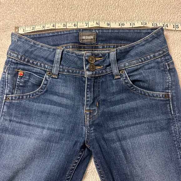 Hudson Signature Midrise Bootcut Denim Jeans Dark Blue Flap Pockets Wide Leg - Picture 6 of 13